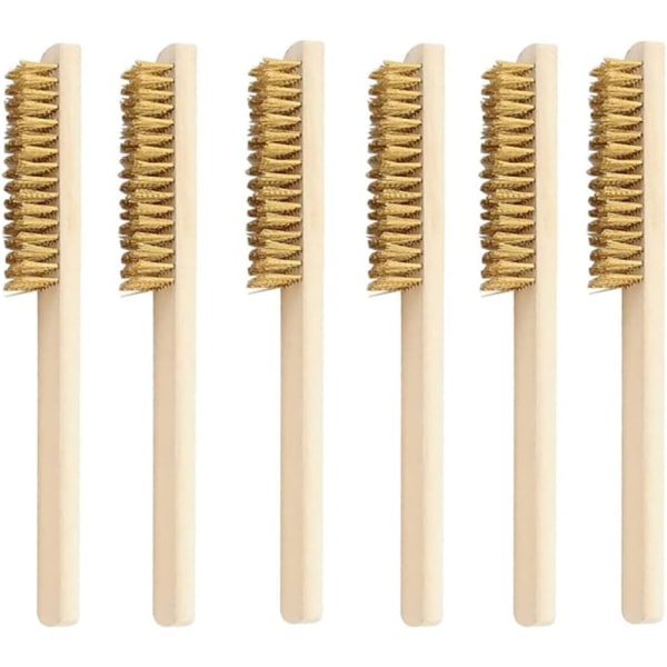 6 Pcs Brass Brush, Wire Brush Set, Wire Brush with Brass Bristles 200mm, Brass Wire Brushes, for Cleaning Sweat Stains, Rust and Deep Cleaning