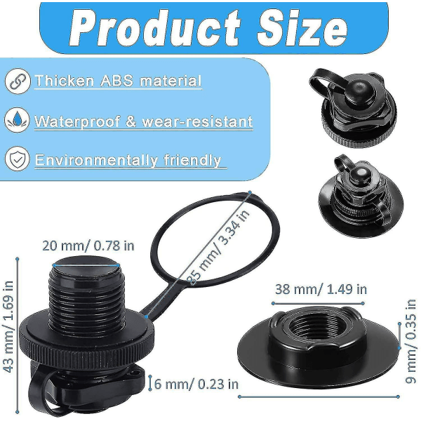 2 st uppblåsbara båtluftsventiler, Boston spiralformade luftpluggar snabb uppblåsning, flotte, poolbåt - svart