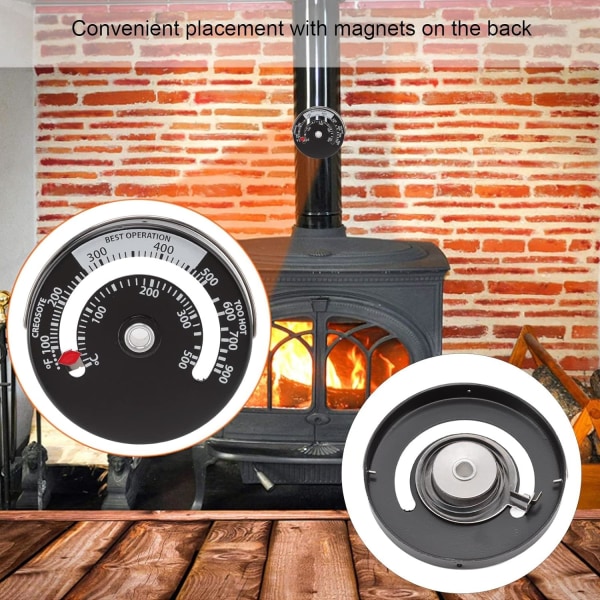 Magnetisk eldstadstermometer, noggrann kamintermometer i aluminiumlegering Ugnstemperaturmätare för vedspisar, gasspisar och pelletskaminer