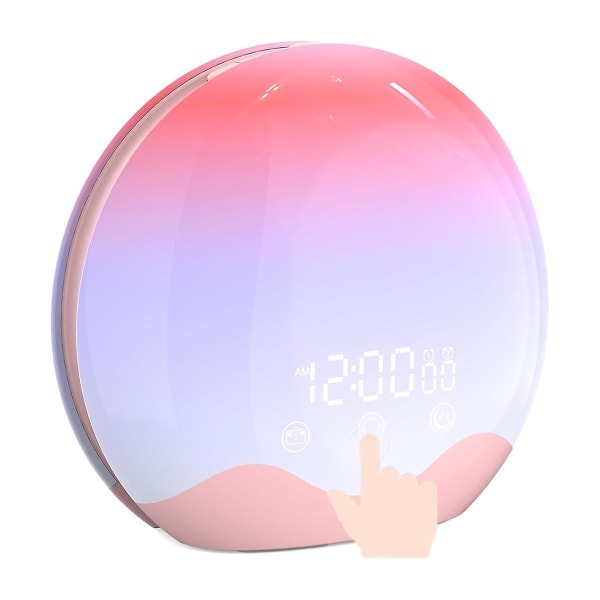 Sunrise Vækkeur Wake Up Light med Touch Control, Dobbeltsidet vækkeur til tunge sovekabiner, Soveværelse Pink