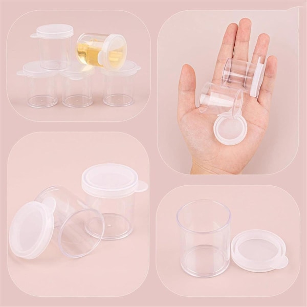 100-paknings mini plastmalingskopper med lokk Malingsbeholderkrukker Klare malingsoppbevaringskrukker 0,5 Oz (25 ml) White