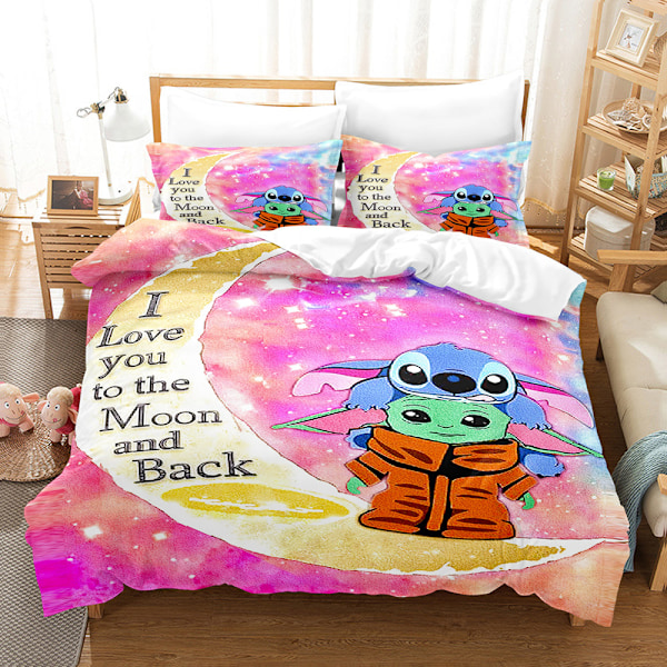 3D digitaltryck tredelad uppsättning söt tecknad Stitch Star och Baby täckeöverdrag 135*200 örngott 50*75*1