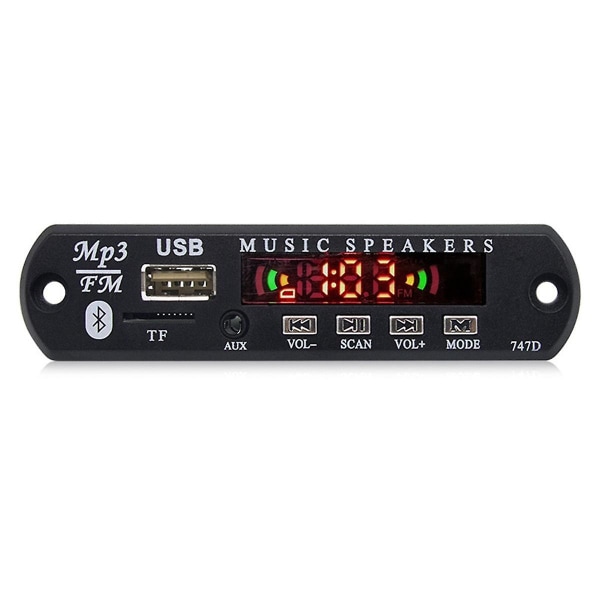 Bluetooth 5.3 MP3-dekoderkortforsterker bilsett med tidsvisning, FM-radio, TF USB AUX, 12V strøm As Shown