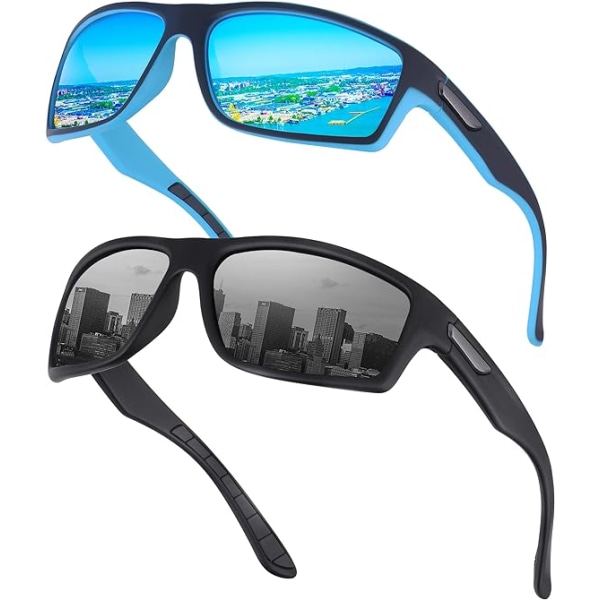 Ollrynns polariserte solbriller for menn 2 par sportsbriller UV400 polarisert fiskelunette for menn kvinner Sykling Løpegolf