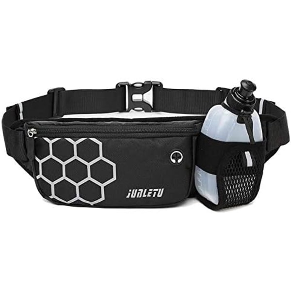 Running Waist Bag with Water Bottle, Waterproof Waist Pack Fanny Pack Running Pouch Bum Bag Sport Belt for Cycling Jogging Camping r (Black)