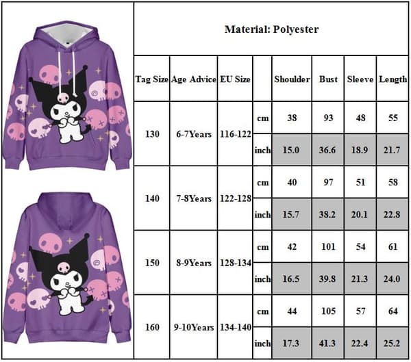 Jentegenser med trykk, hettegenser, casual genser, pullover 150cm