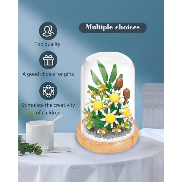 Mini Byggklossar Blommor Byggleksaker Mikro Bygg Diy Byggklossar För Tonåringar Och Vuxna Födelsedagspresent Dammsäker Kupol Ingår (tusensköna)