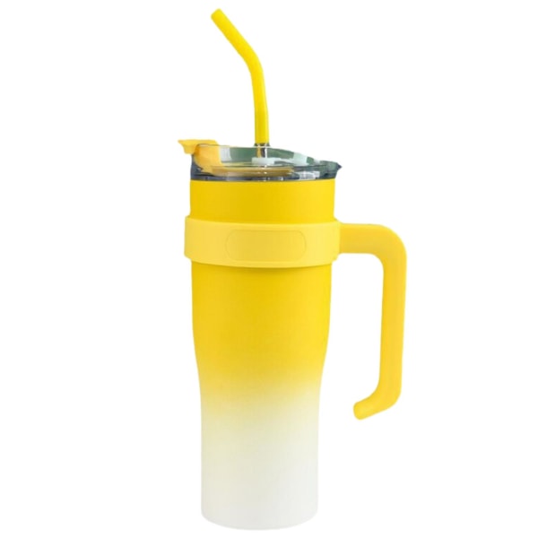 1200ML Vakuumisolerad Mugg med Sugrör Stor Kapacitet Livsmedelskvalitet BPA-fri Isolerad Vattenflaska Kontorsmaterial Tianyuhe Yellow  White