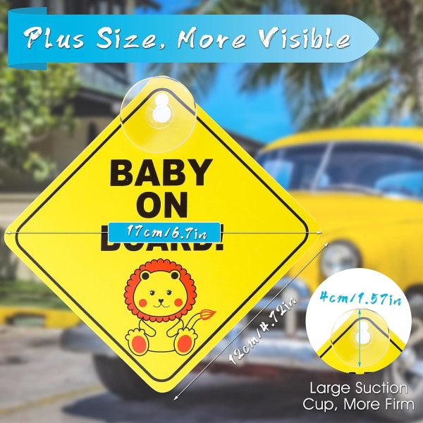 2-pack baby -ombord-bilklistermärken med sugkoppar, återanvändbar baby -ombord-bilfönsterdekal