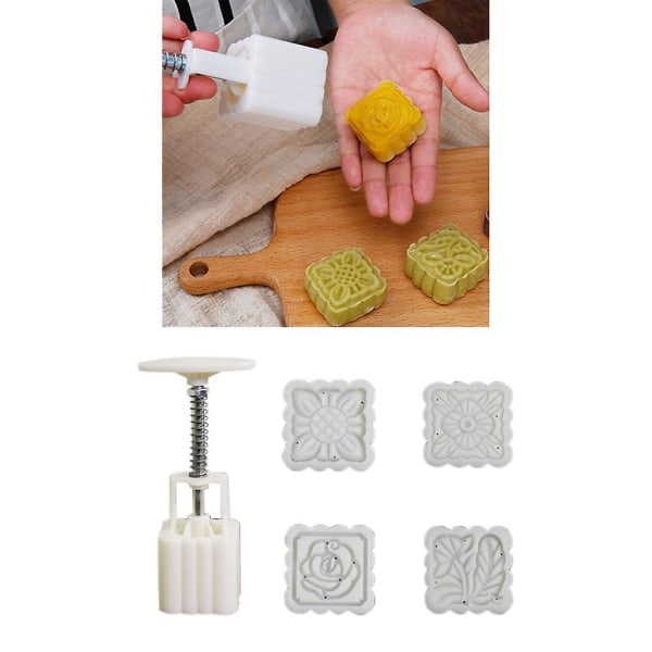 Square Mooncake Mold Diy Hand Pressure Fondant Moon Cake Mould With Stamps