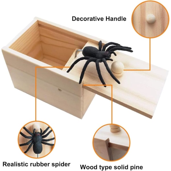 Original Spider Scare Prank Box, Handgjord Rolig Skämtlåda Leksak, Rolig Träskräcklåda, Praktisk Leksaksprank för Barn Vuxna