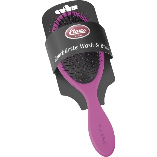Vask/børste hårbørste med pink/sort blødt håndtag