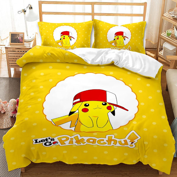 3D digitaltryckt påslakan örngott sängkläder tecknad Pikachu tredelat set hemtextil fyrdelat set 6