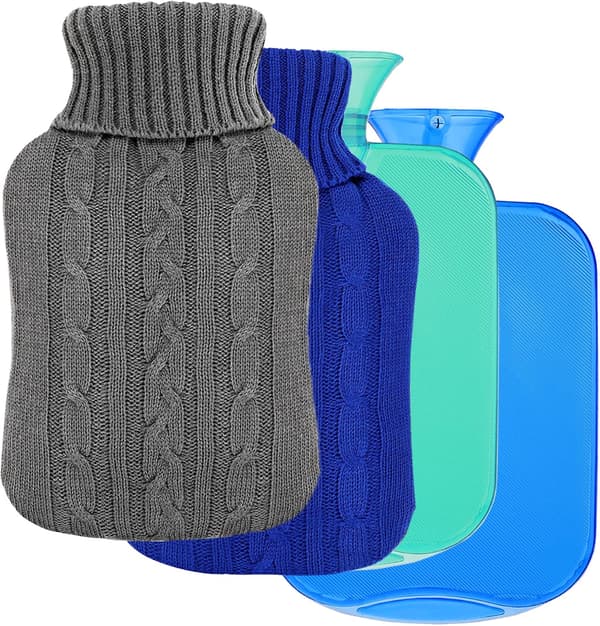 Varmvattenflaskor, 2L Varmvattenflaska Överdrag, Varmvattenflaskor med Överdrag 2-pack för Smärtlindring, Grå+Blå