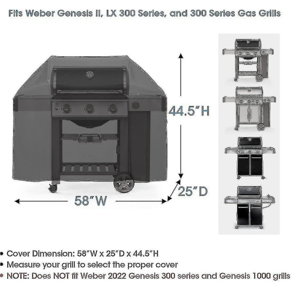 52 tommers grilldeksel for Weber Spirit 200 og 300-serien, grilldeksel for utendørsgrill, kraftig vanntett grilldeksel, falmingsbestandig grill C 58 inch