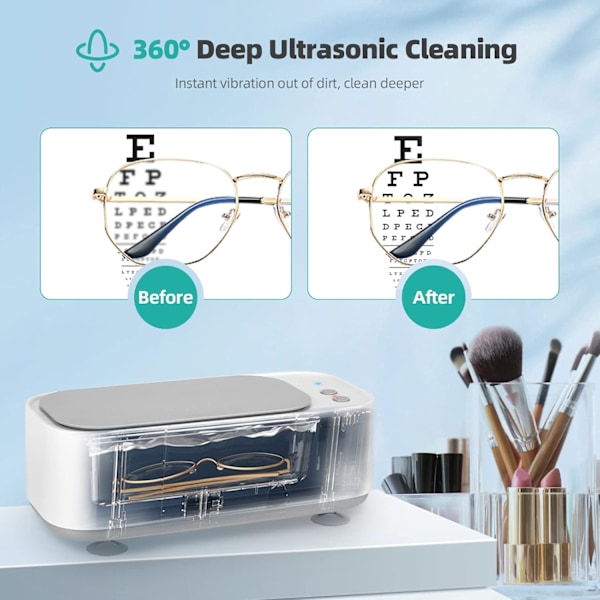 Ultraäänipuhdistin (valkoinen) silmälasit 45000Hz, ultraäänipesuri 3