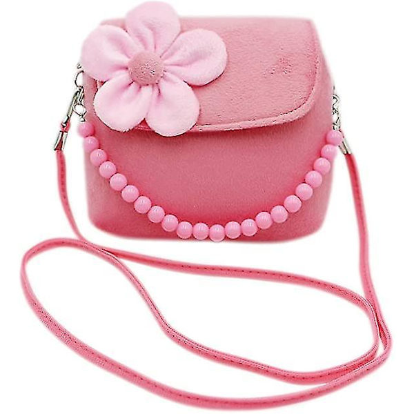 Liten flicka mode blomma crossbody axelväska plysch handväska mini plånbok med handtag (rosa)