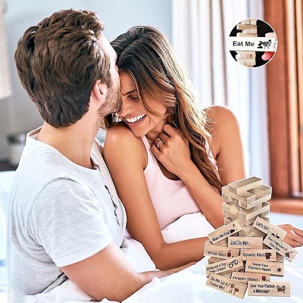 48 st Super Naughty Block Tower Game, Paraktiviteter & Dejtnight-idéer, Valentine Tumbling Tower Stacking Blocks Game För Par Nattfest Spel