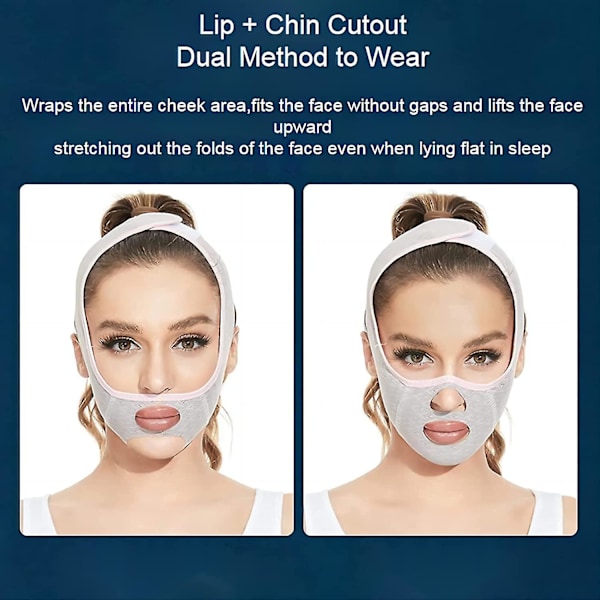 Kauneuskasvojen muotoiluyönaamio, uudelleenkäytettävät V-linjan muotoilumaskit, V-linjan kohotusnaamio Kasvojen hoikentava hihna - Kaksoisleuan pienennin-XinHan 2Pcs