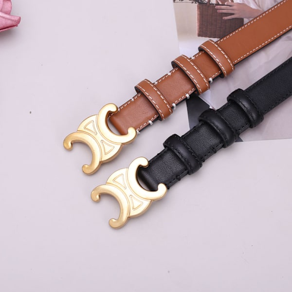 Arc de Triomphe Bälte för kvinnor, jeansbälte, dubbelsidigt läder, tunt bälte för att dekorera kostymer (2,4 cm brett) Black 37.4 in/95cm