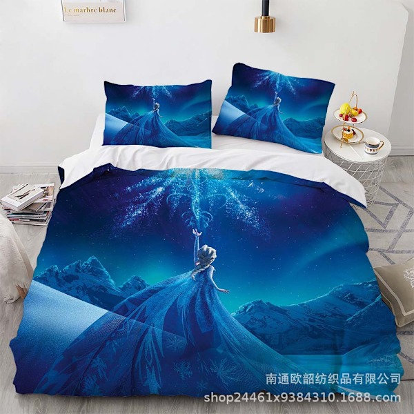 Tecknad Frozen Anime 3D Digitaltryck Täcke Prinsessa Sängkläder Tredelat Set