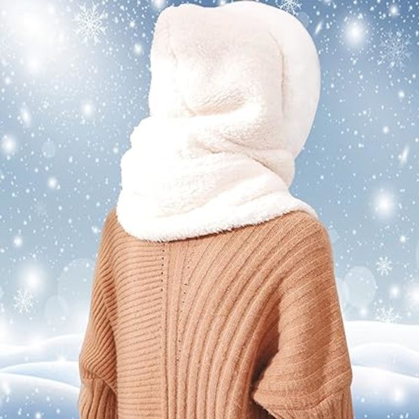 Dam vintermössa halsduk handskar set, varm dam one-piece hoodie handskar ficka hatt lång halsduk sjal insvept i korallfleece
