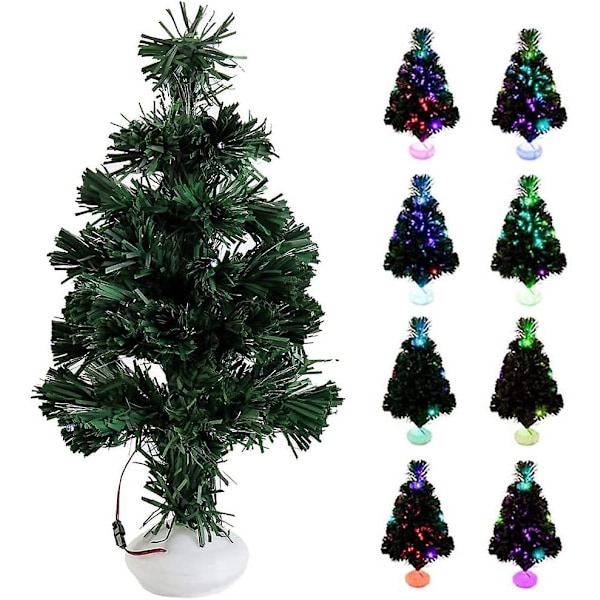 42cm Små Julgranar, Fiberoptiska Julgranar Med 8 Färgskiftande Iridescenta LED-lampor Konstgjord Förbelyst Mini Bordsjulgransdekoration