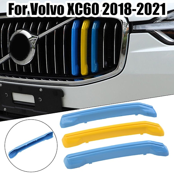 3 stk. pyntelister foran på grillen til Volvo 2018 2019 2020 2022 XC60 bil sport styling dekorasjonsdeksel ramme bil grilldeksel klips