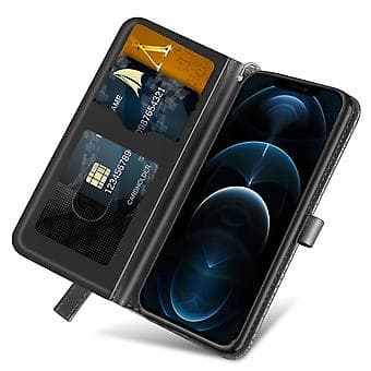 Wallet Case for iPhone 13 Mini, 2 Credit Card Slots ID Card Holder, PU Leather Flip Case with Strap - Black