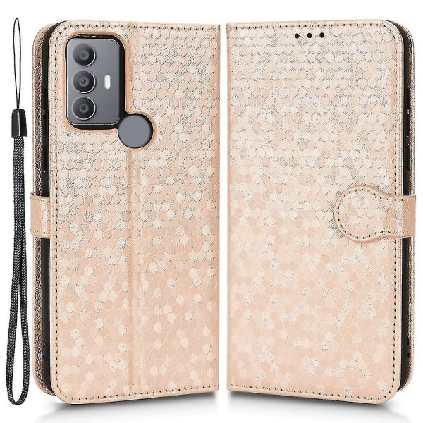 For Tcl 30 Se / 306 / 305 / 30e Pung Telefon Etui Anti-drop Trykt Prik Mønster Pu Læder Stativ Cover Folio Flip Mobiltelefon Cover Med Rem - Rose Rose Gold