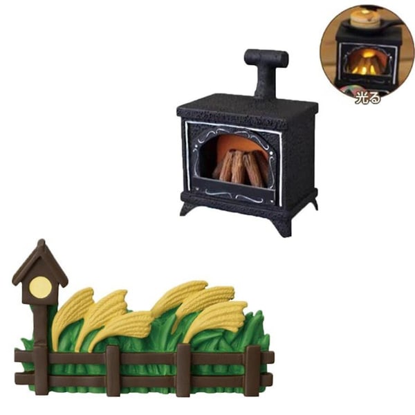 2 st miniatyr simulering mini upplyst öppen spis modell DIY tillbehör Black