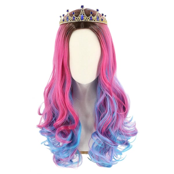 Audrey peruk och krona för barn flickor lång vågig rosa blå peruk