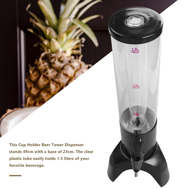 1,5 l øldispenser tårn let at rengøre integreret hane med isrør og LED-lys klar drikkevaretårn Black