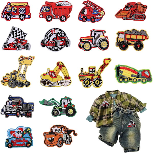 Sew on Patches, 16PCS Iron on Patches for Clothing, Cute Cartoon Car Embroidered Applique Patches Stickers Decorative Hats, Shoes, Backpacks