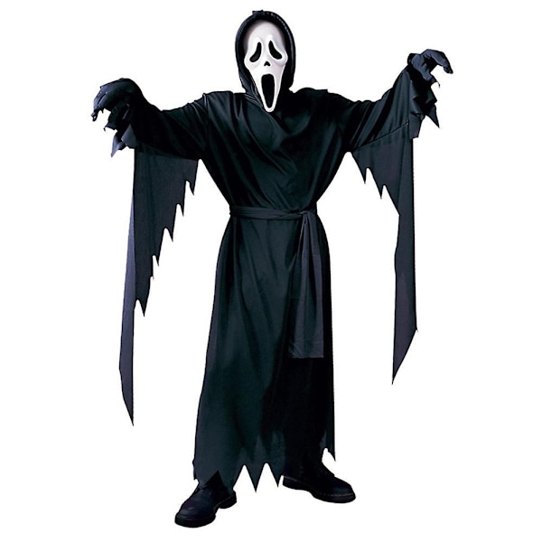 Läskig Skrikande Spöke Cosplay Performance Kostym Halloween Party Maskerad Kläder Med Mask För Barn Pojkar Flickor 10-12 Years