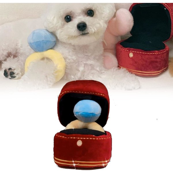 Pipande plysch hund leksak, intresserad diamant ring fodral, fylld husdjur tugga mjuk husdjur tillbehör hund leksak för hund bröllop Red