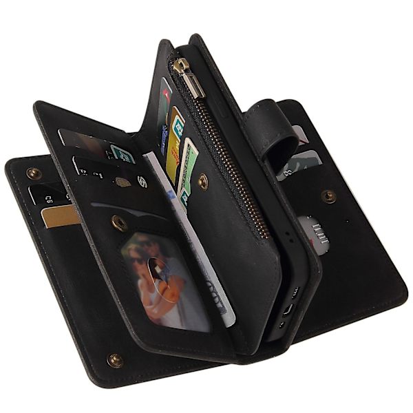 Justerbart stativ plånboksfodral med flera kortplatser och blixtlåsficka för Sony Xperia 5 IV 5G Black
