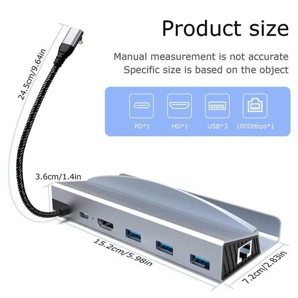 Sopii 6-in-1 Base Docking Station Type-C -pelikonsoli-monitoimimuuntimelle Silver