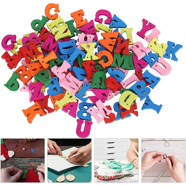 Qcwwy Fargerike trebokstavknapper, 300 alfabetbokstavknapper for klær, sying, undervisning, scrapbooking, håndverk, dekorasjon, DIY.