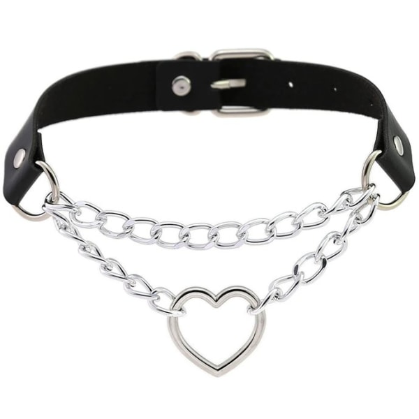 Choker Heart Collar SVART PU-läderhalsband Goth Sele black