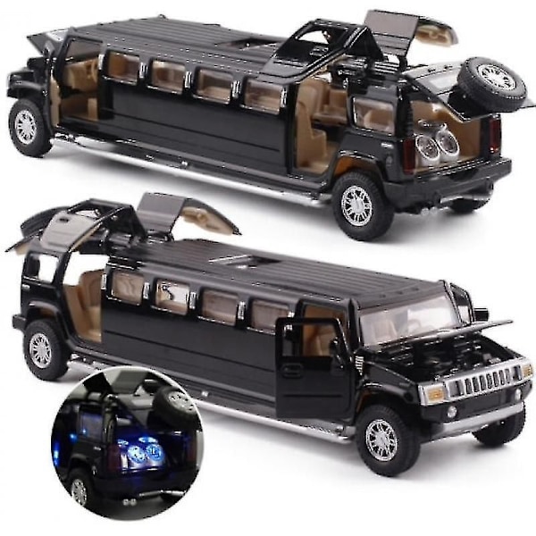 Korkean simulaation 1:32 seos Hummer limusiini metallivaluauto malli vetäytyvä vilkkuva musiikillinen lasten leluajoneuvot Black
