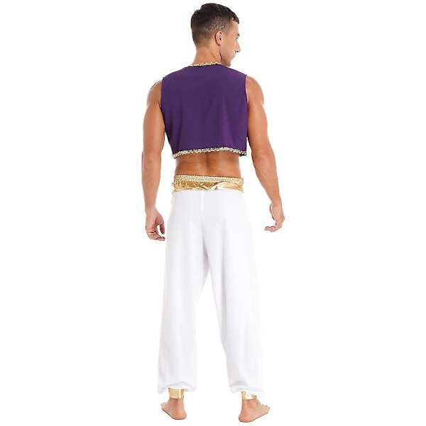 Miesten Halloween-asu Myyttinen Prinssi Aladin Karnevaali Cosplay Juhla-asu Paljetilla Koristeltu Liivi Vyöllisillä Housuilla Red A XL