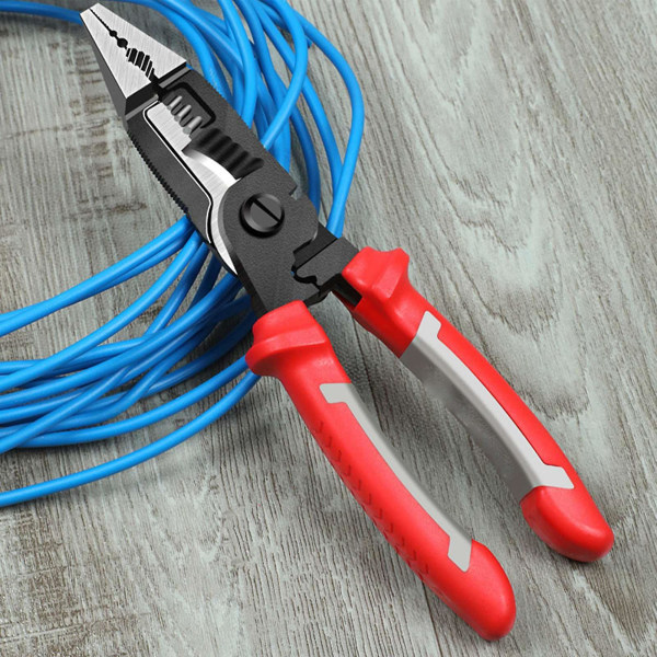 6 In 1 Multifunctional Electrician Pliers Long Nose Pliers Wire Cable Cutter Stripper Terminal Crim Red