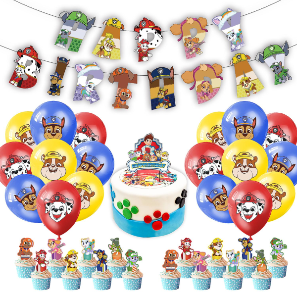 Paw Patrol-tema födelsedagsfest Woofers Stå upp Banner Cake Insert Ballong Spiral Hängande Dekoration Set A