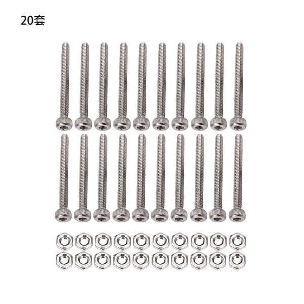 M2 x 20mm Pitkät Kuusiokoloruuvit Mutterisarja 20kpl Silver