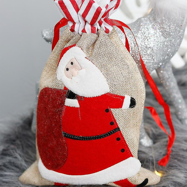 3-pak nisseveske Stor julesnørepose 18cm X 30cm Linveske med snøring til jul