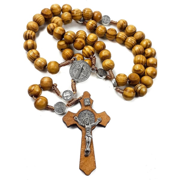 Saint Benedict, Olivträ, Rosenkrans, katolik, NR-medalj, Handgjord, från Jerusalem