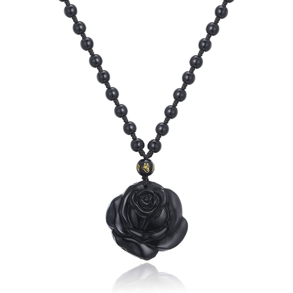 Obsidian Crystal snidade Rose hänge halsband botar Ganoderma Lucidum Natural