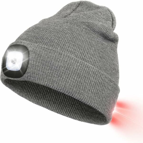 Beanie with front and rear LED light, USB rechargeable headlamp