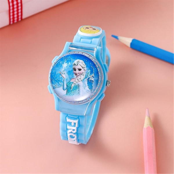 Lasten tytöille Frozen Elsa-rannekellot, pyörivät watch säädettävällä hihnalla Blue